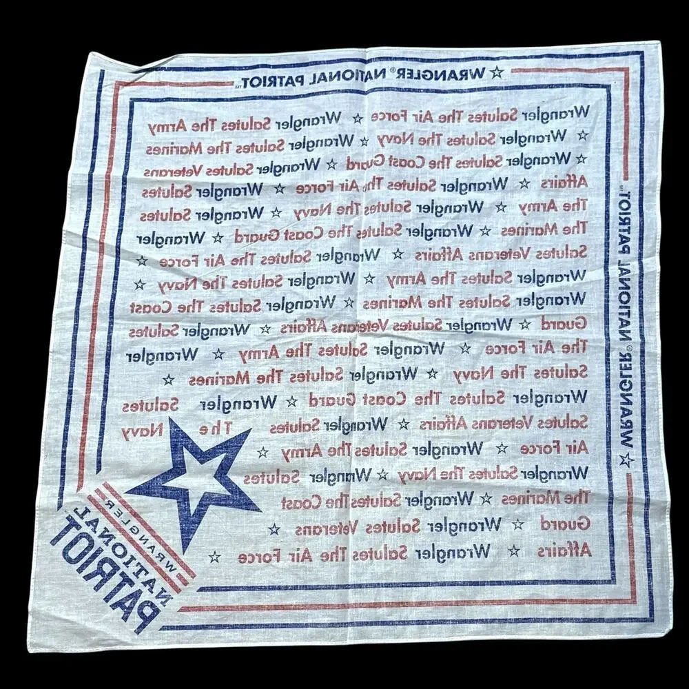 VTG Wrangler National Patriot White Bandana Handkerchief Scarf Military USA NOS